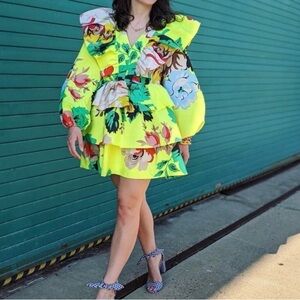 Christopher John Rogers Sleeveless Floral Tiered Dress